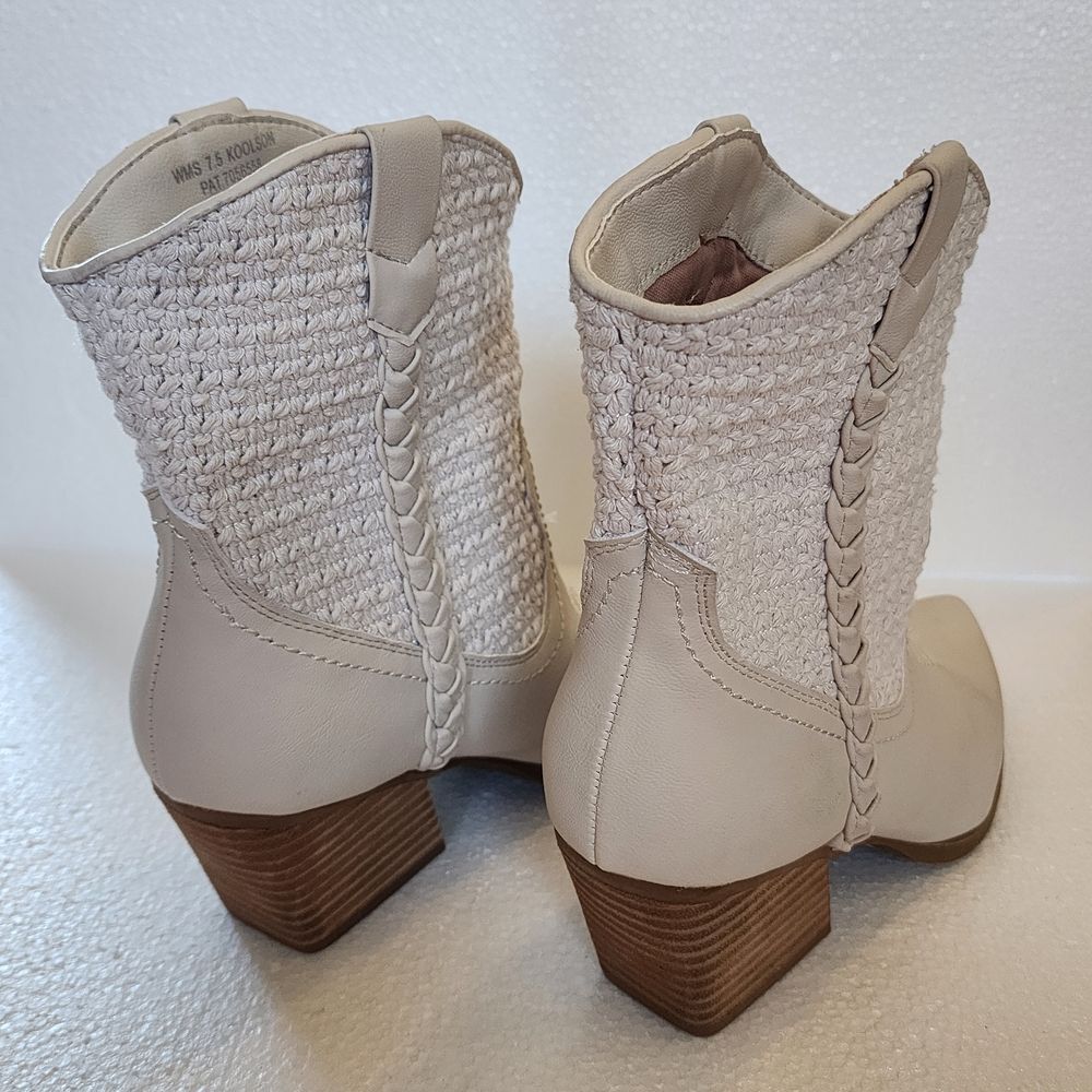 Dolce Vita Koolson Cream Braided Western Ankle Boots with Stacked Heel - Picture 9 of 12